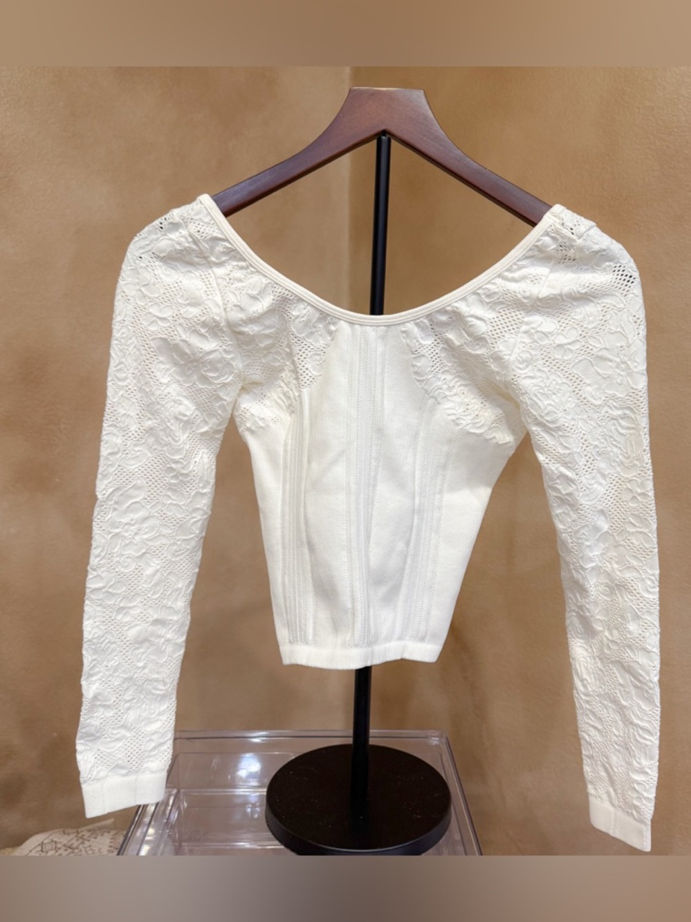 Out From Under Suraya Pointelle + Ribbed Seamless Knit Long Sleeve Top